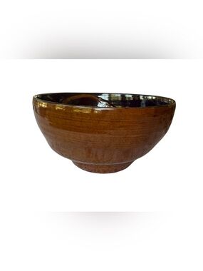 Signed Studio Pottery Stoneware Serving Bowl Handmade Brown Black 10”